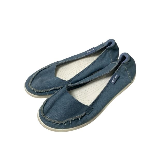 Crocs Blue Canvas Slip On Loafers Boat Shoes Women's Size 10 - Picture 1 of 13
